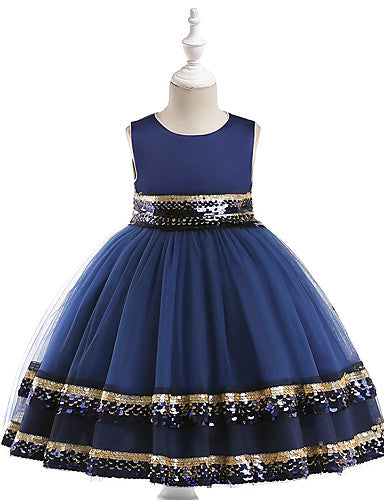 Solid Coloured Sequins Sleeveless Knee-length | Girls' Dress