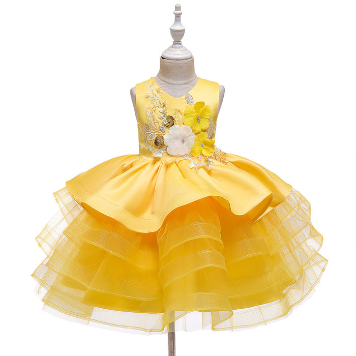 Basic Coloured Floral Embroidered Layered | Toddler Dress