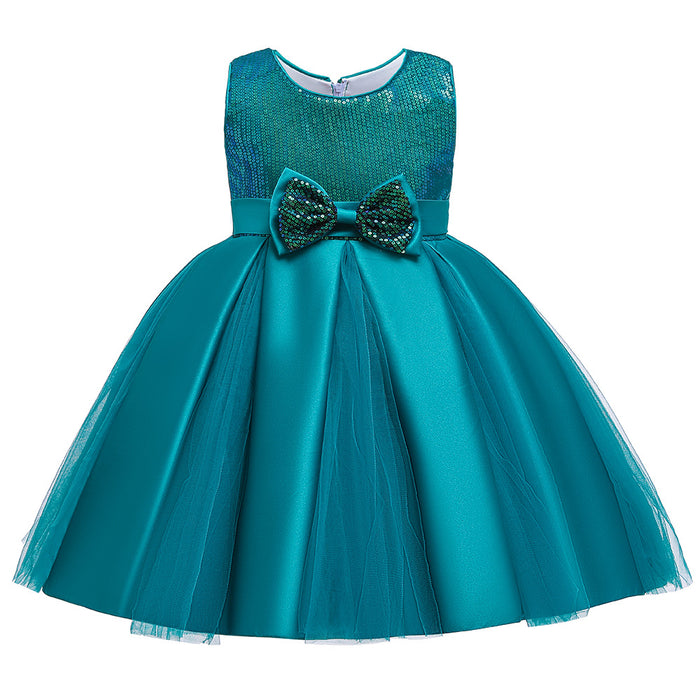 Cute Solid Coloured Sequins Bow Sleeveless Knee-Length | Girls' Dress