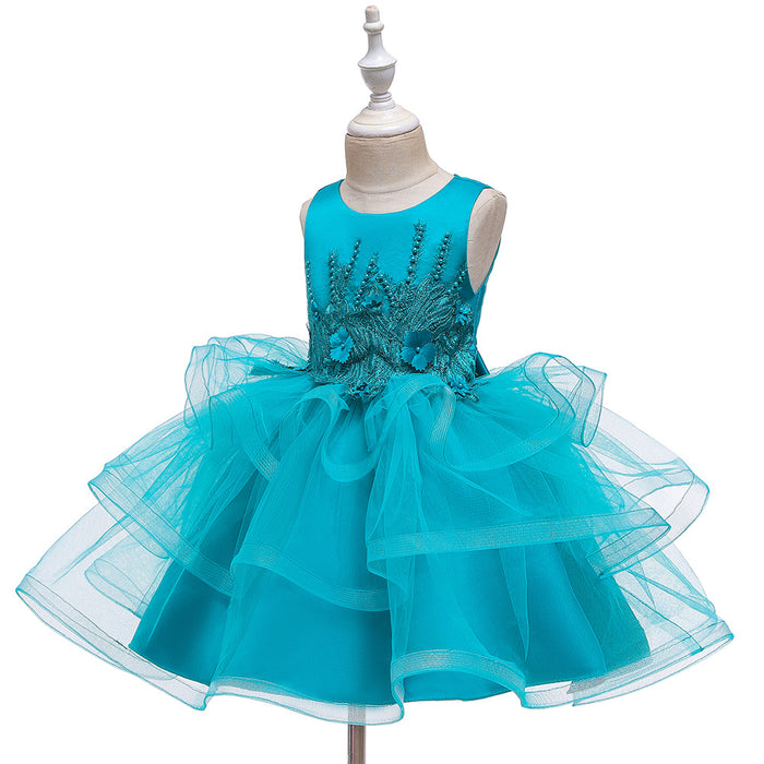 Floral Beaded Embroidered Layered Knee-Length | Toddler Dress