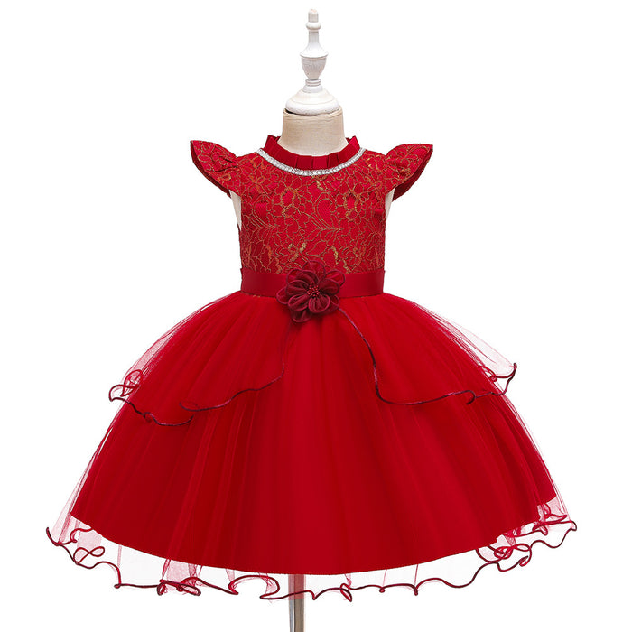 Cute Solid Coloured Floral Embroidered Knee-Length | Toddler Dress