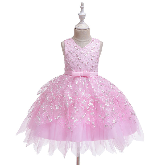 Floral Beaded Layered Sleeveless Above Knee | Toddler Dress