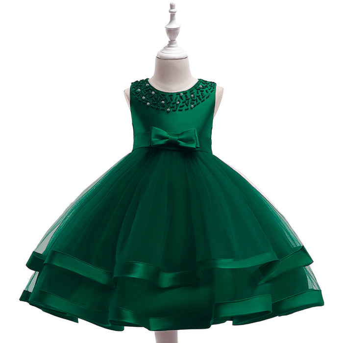 Solid Coloured Beaded Neck Layered | Toddler Dress