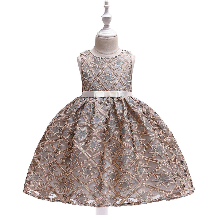 Cute Star Embroidered Sleeveless Knee-Length | Girls' Dress