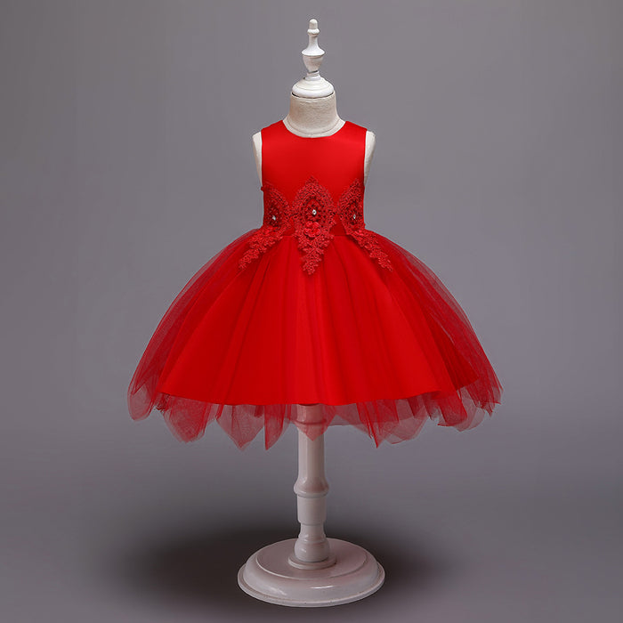 Charming embroidered girls dress in sweet colours with sleeveless and knee-length girls dress style