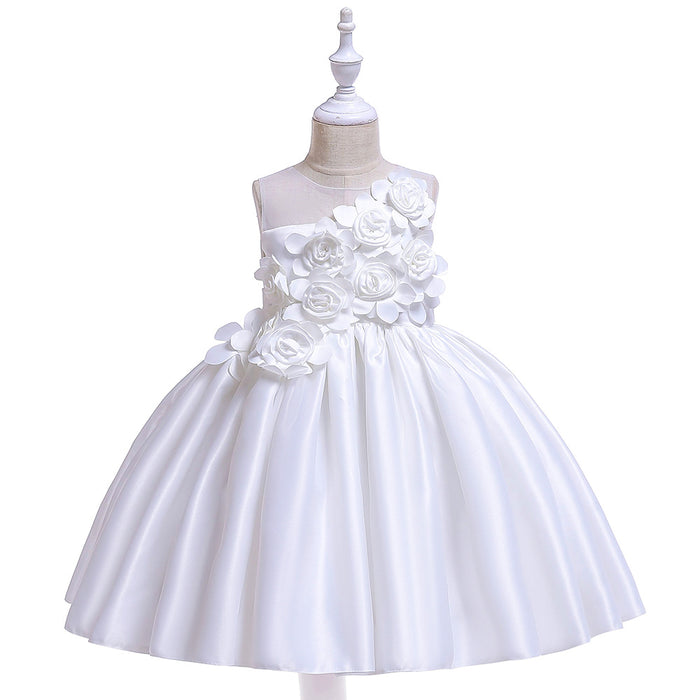 Solid Coloured 3D Floral Sleeveless Knee-Length | Girls' Dress