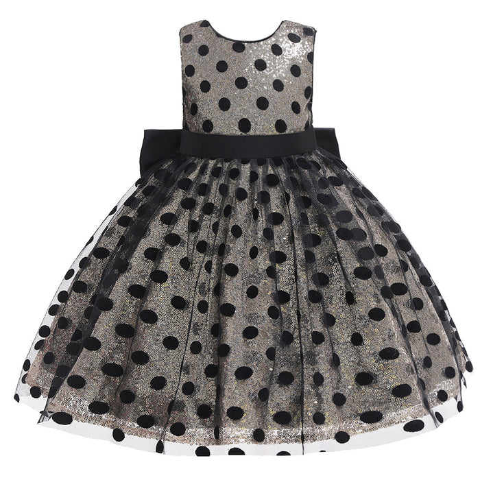 Polka Dot Sequins Bow V-Back Sleeveless Knee-Length | Toddler Dress