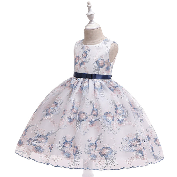 Comfortable and elegant girls dress with floral stitched design and sleeveless style