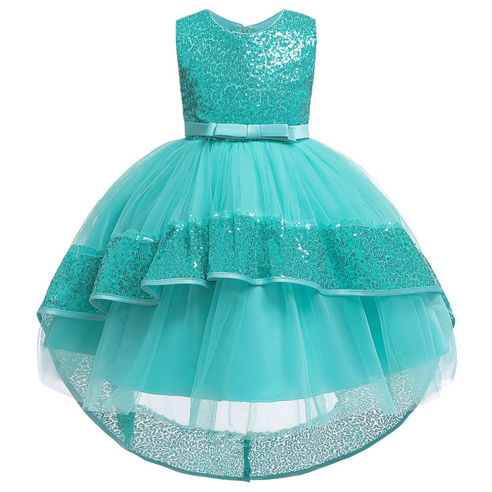 Solid Coloured Sequins Sleeveless Asymmetrical | Girls' Dress