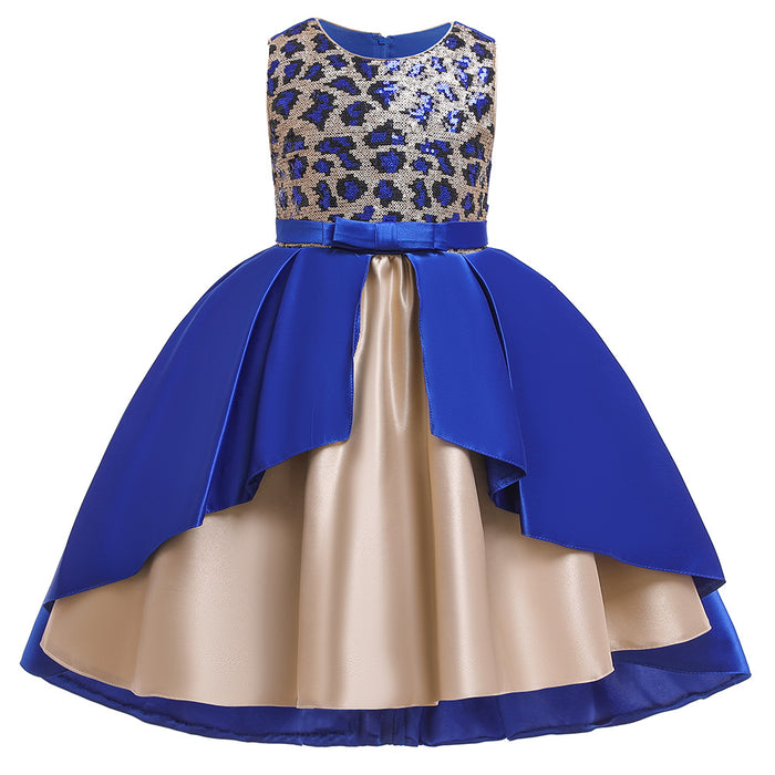 Solid Coloured Leopard Sequins Sleeveless Asymmetrical | Girls' Dress