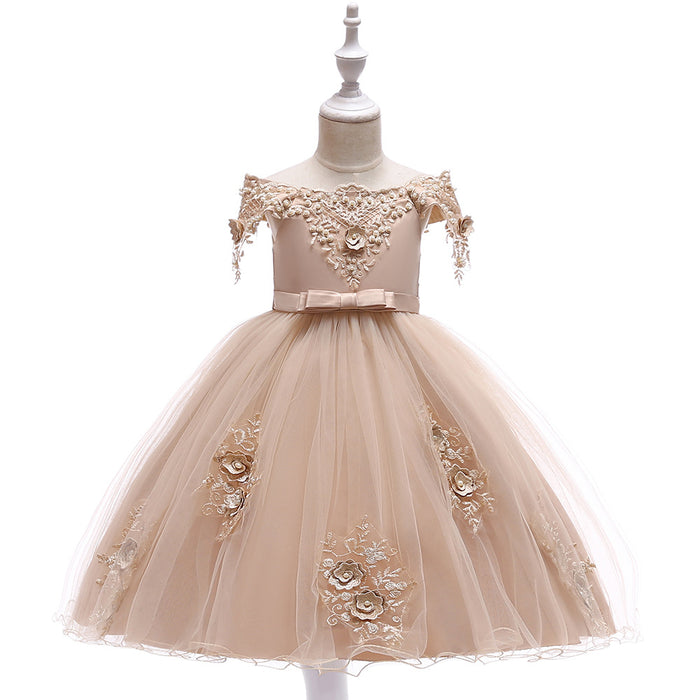 Floral Off The Shoulder Sleeves Knee-Length | Girls' Dress