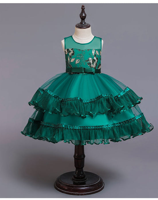 Embroidered Layered Sleeveless Knee-Length | Girls' Dress