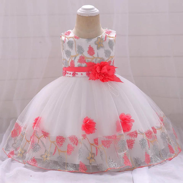 Adorable baby girls dress with colorful floral patterns and a comfortable knee-length fit