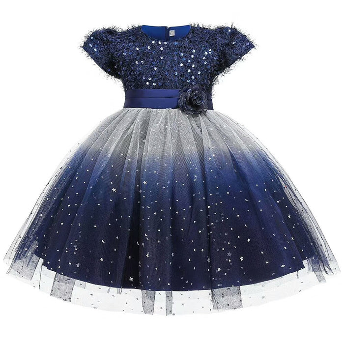 Sequins With Star Design Short-Sleeve Knee-Length | Girls' Dress