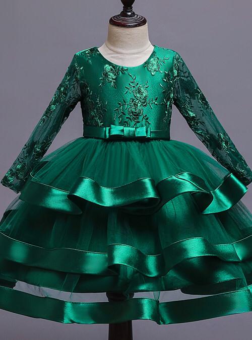 Floral Embroidered Layered With Sleeves Knee-Length | Toddler Dress