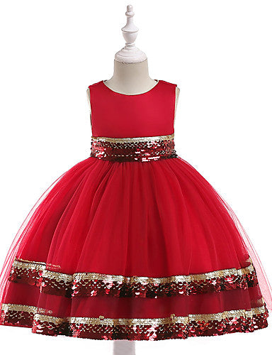 Girls' Solid Coloured Sequins Sleeveless Knee-length Dress