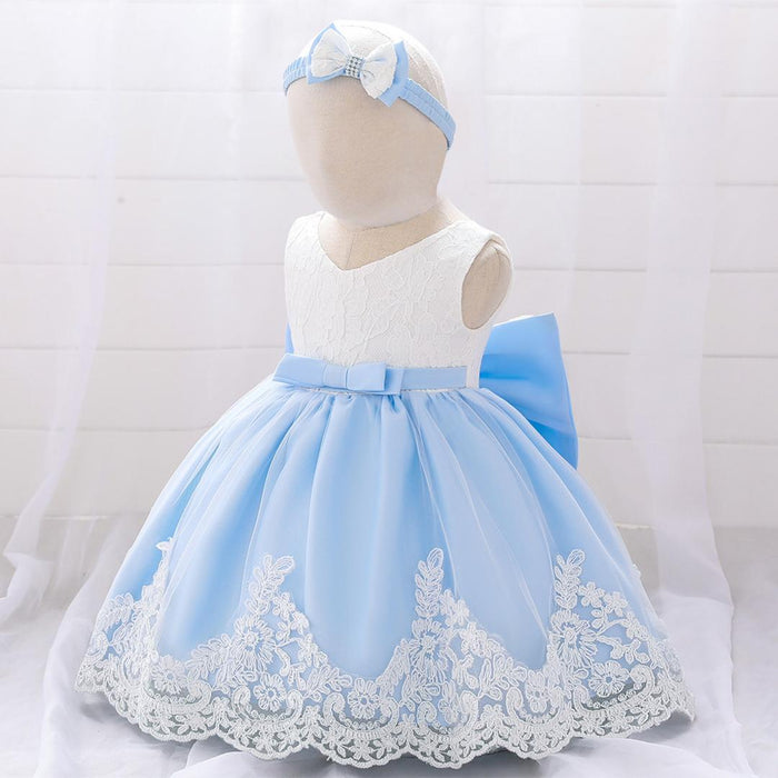 Baby Girls' Block Bow / Lace Trims Sleeveless Dress Comes With Matching Headband