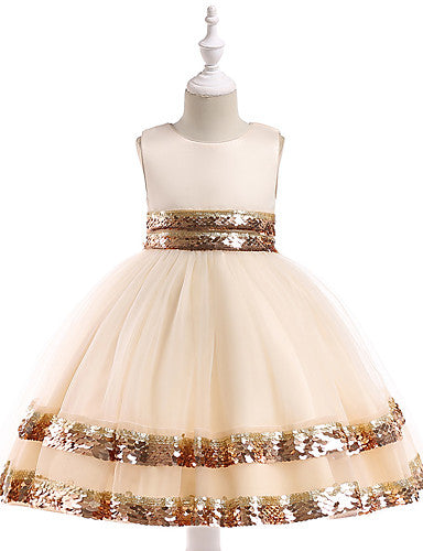 Girls' Solid Coloured Sequins Sleeveless Knee-length Dress