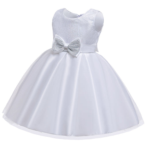 Girls' Cute Solid Coloured Sequins Bow Sleeveless Knee-Length Dress