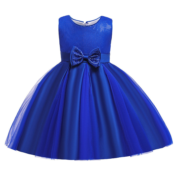Girls' Cute Solid Coloured Sequins Bow Sleeveless Knee-Length Dress