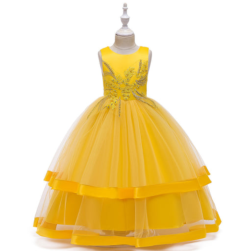 Yellow princess dresses | Girls' Solid Coloured Sleeveless Maxi