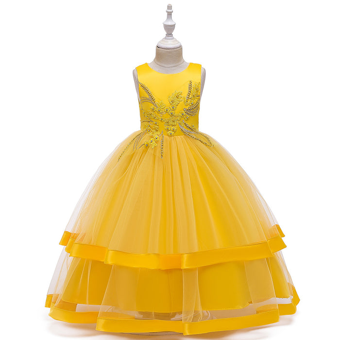Yellow princess dresses | Girls' Solid Coloured Sleeveless Maxi