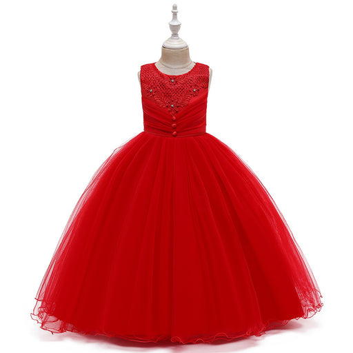 red princess dress | Girls' Basic  Embroidered Sleeveless Maxi
