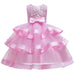 Pink princess dress | Girls' Solid Coloured Floral 3 Layered Sleeveless Knee-Length 