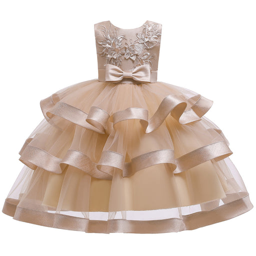 princess dress | Girls' Solid Coloured Floral 3 Layered Sleeveless Knee-Length 