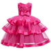 pink princess dress | Girls' Solid Coloured Floral 3 Layered Sleeveless Knee-Length 