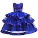 Blue princess dress | Girls' Solid Coloured Floral 3 Layered Sleeveless Knee-Length
