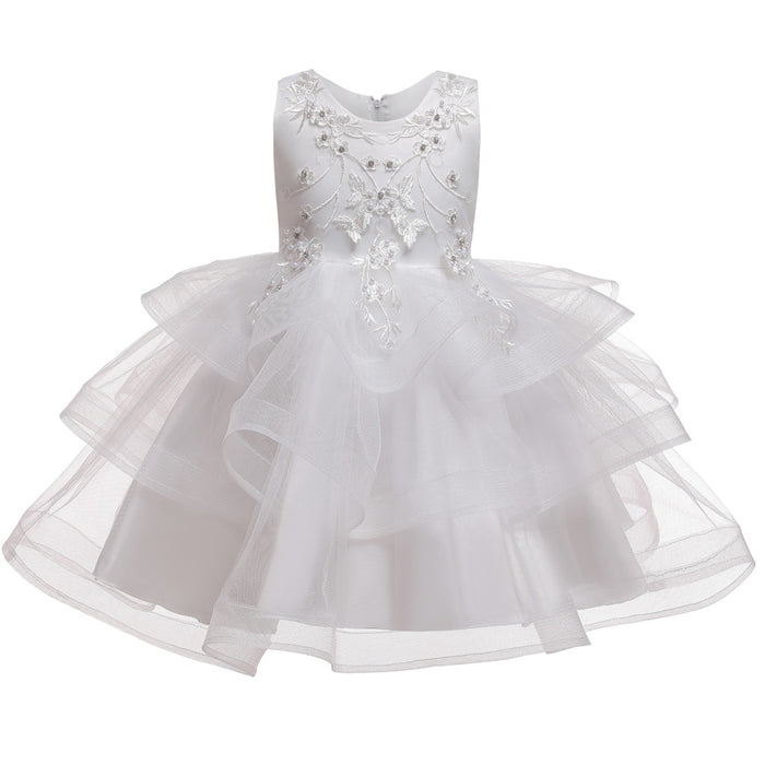Floral Embroidered Layered Sleeveless Knee-Length | Girls Dress