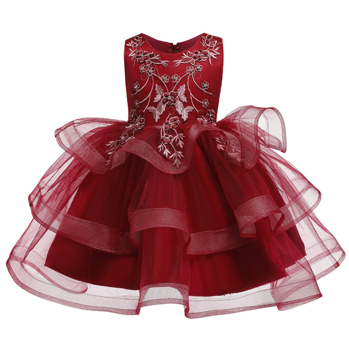 Floral Embroidered Layered Sleeveless Knee-Length | Girls Dress