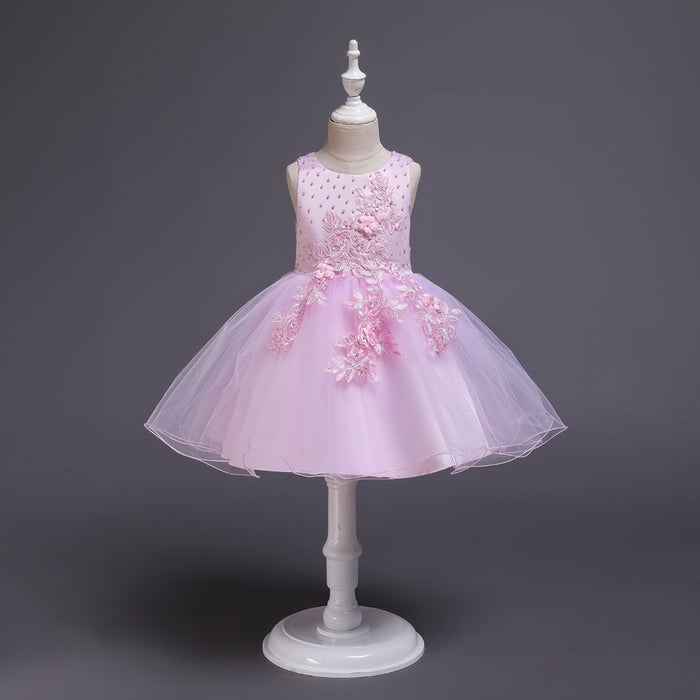 Elegant girls dress in solid colour with delicate floral embroidered design