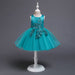 Girls sleeveless dress with floral embroidery on sweet solid coloured fabric