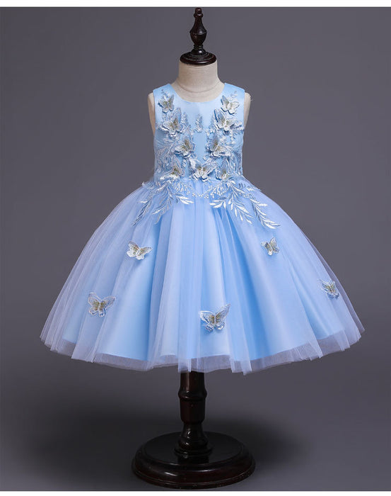 Girls' Butterfly Embroidered Sleeveless Knee-Length Dress