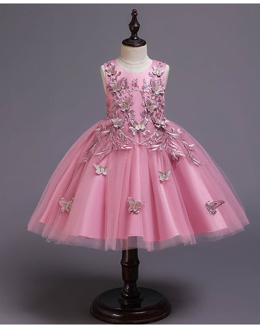Girls' Butterfly Embroidered Sleeveless Knee-Length Dress