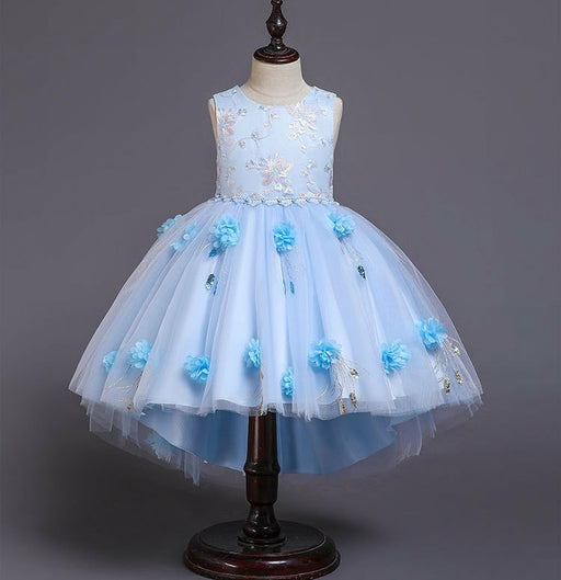 Girls' Basic Coloured Floral Sleeveless Knee-length Asymmetrical Dress