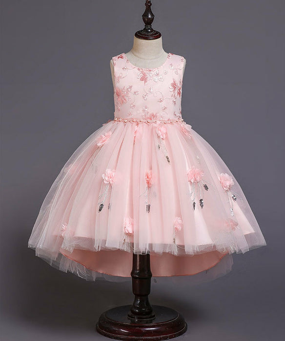Girls' Basic Coloured Floral Sleeveless Knee-length Asymmetrical Dress