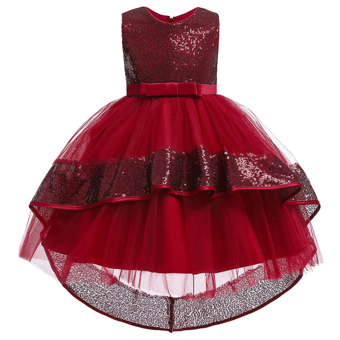 Girls' Solid Coloured Sequins Sleeveless Asymmetrical Dress