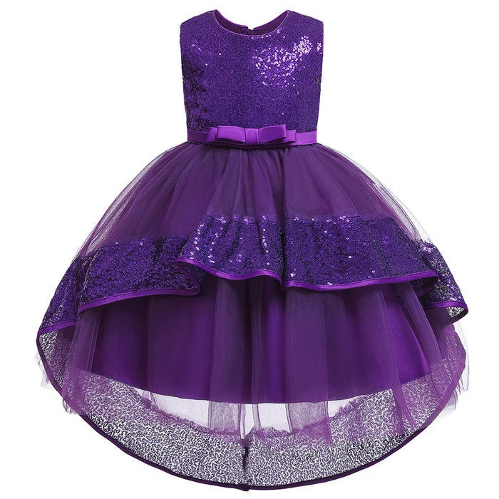 Girls' Solid Coloured Sequins Sleeveless Asymmetrical Dress