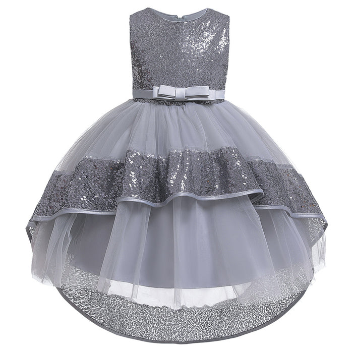 Girls' Solid Coloured Sequins Sleeveless Asymmetrical Dress