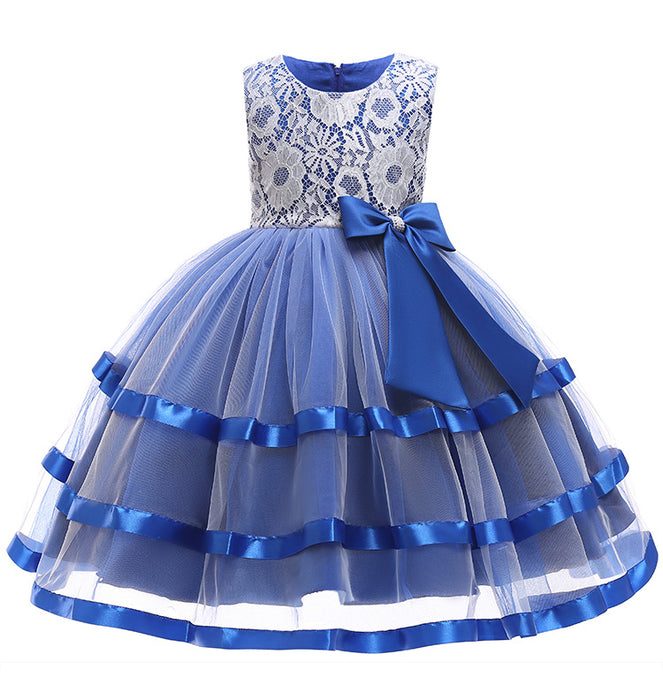 Girls' Solid Coloured Bow Sleeveless Below Knee-Length Dress