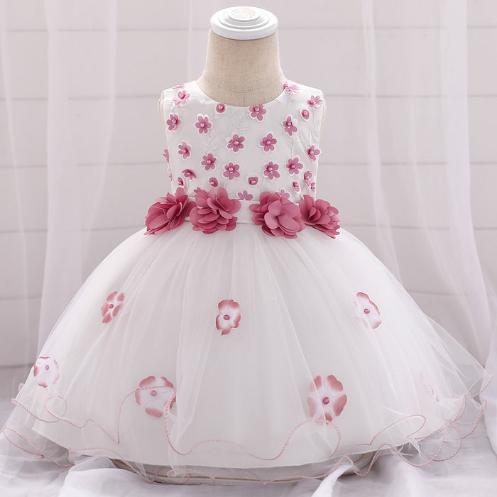 Baby Girls' Basic Coloured Floral Sleeveless Knee-Length Dress