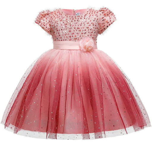 Girls' Sequins With Star Design Short-Sleeve Knee-Length Dress