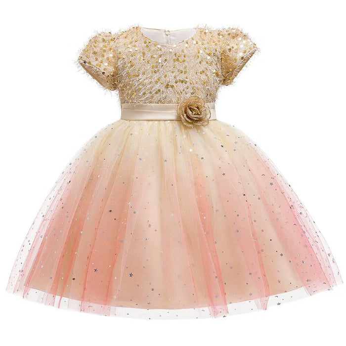 Girls' Sequins With Star Design Short-Sleeve Knee-Length Dress