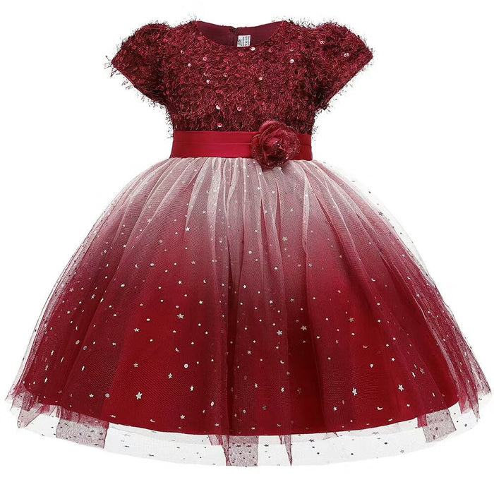 Girls' Sequins With Star Design Short-Sleeve Knee-Length Dress